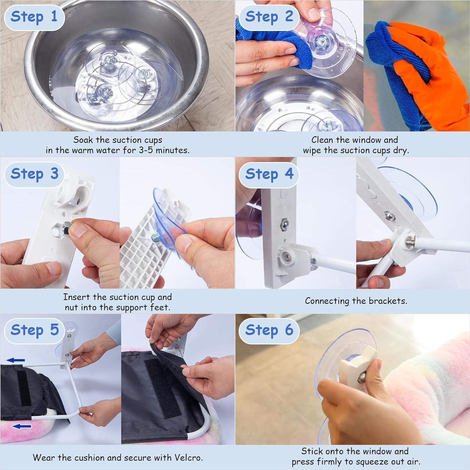 Cordless Cat Perch for Window,Foldable Cat Window Hammock with 4 Strong Suction Cups and Soft Bed,Embeded Machine Washable Padded Bed for Large Cats and Kittens image number 6