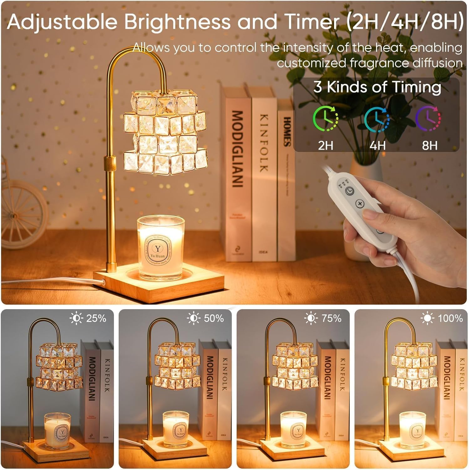 Candle Warmer Lamp with Timer, Electric Candle Warmer Dimmable and Height Adjustable Wax Melt Warmer for Scented Wax Jar Candles, Aromatherapy Decorative Candle Heater Home Fragrance Warmer image number 2