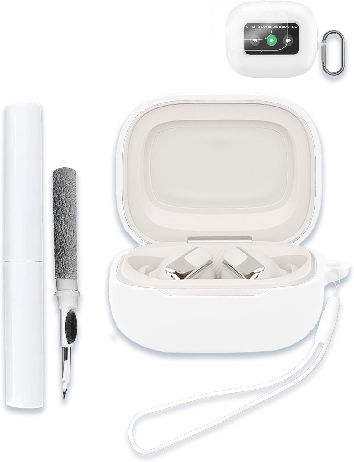 Case for Live Beam 3/ Buds 3/ Flex 3 Earbuds, Soft Silicone Protective Portable Scratch Shock Resistant Compatible with Shell with Cleaner Kit & Carabiner & Lanyard,Black