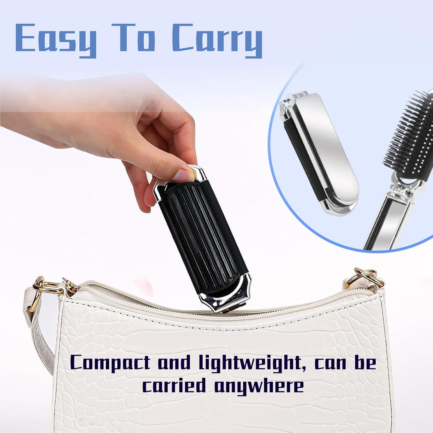 Travel Hair Brush with Mirror, Folding Brush, Foldable Mini Hair Brush, Pocket Travel Brush, Folding Hair Massage Comb, Mini Hair Brush, Portable Silver Hair Styling Comb for Men, Girls, Women image number 4