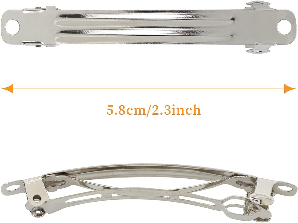 100 Pack 6 CM 2.36 Inch Blank Silver Square Rectangle Metal French Barrette Plain Base Hair Clips DIY Crafting Clips for Bows Snap Hair Clips Ponytail Holder Hairclips Hair Accessories for Women Girl image number 2