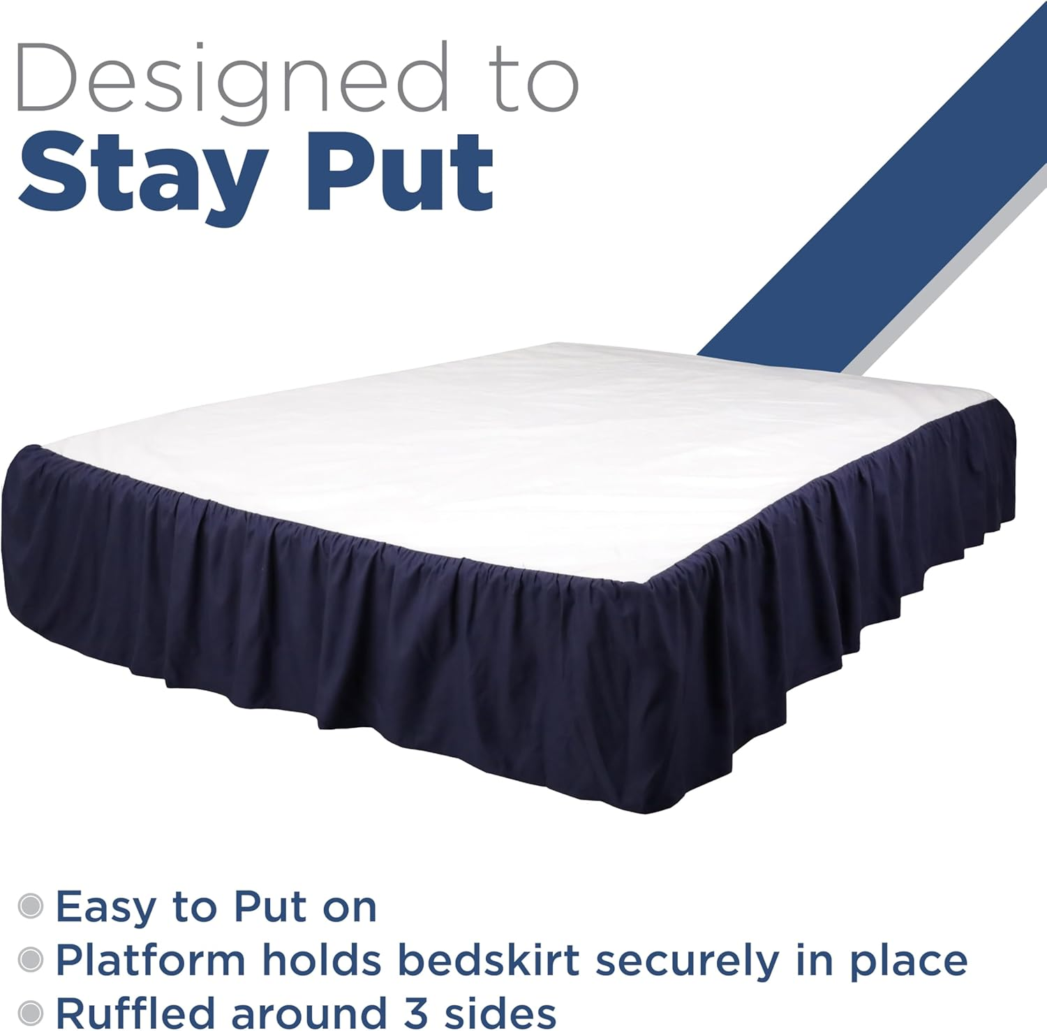 Martex Queen Ruffle Bed Skirt | Easy Fit Bed Skirts | Microfiber Bed Skirt | 15 Inch Drop | Hotel Quality Bedskirt | Navy image number 3