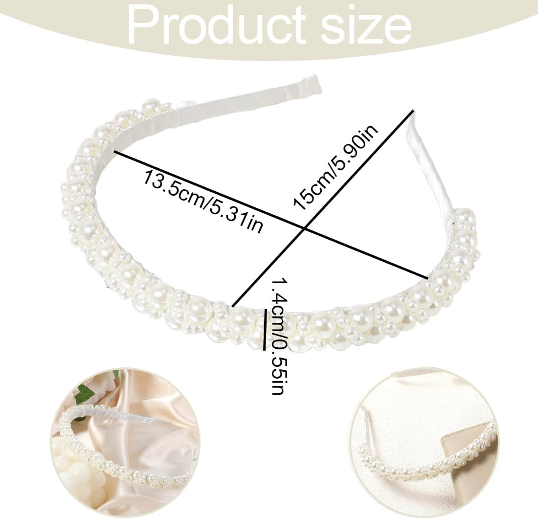 OUDQFCJ Pearl Headband, Headband with Pearls for Women, Wedding Hair Band, Elegant Hair Accessories, for Everyday Use (Standard) (White) image number 3