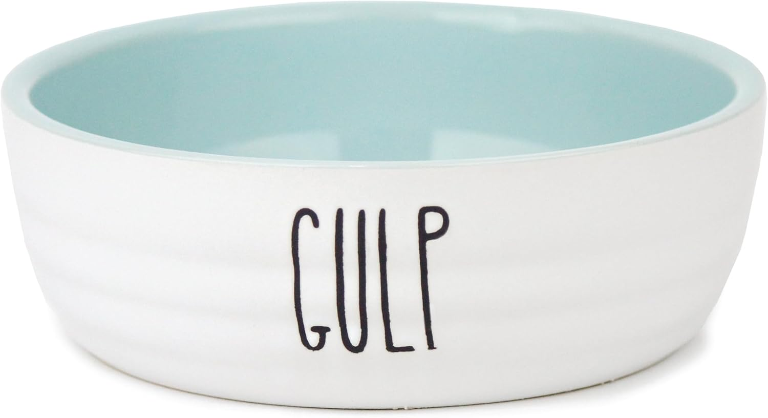 Barkley & Bella Dog Bowl Ceramic Gulp Small, White&Blue - Dog Bowl, Handcrafted, Durable, Dishwasher-Safe, Heavyweight Stability