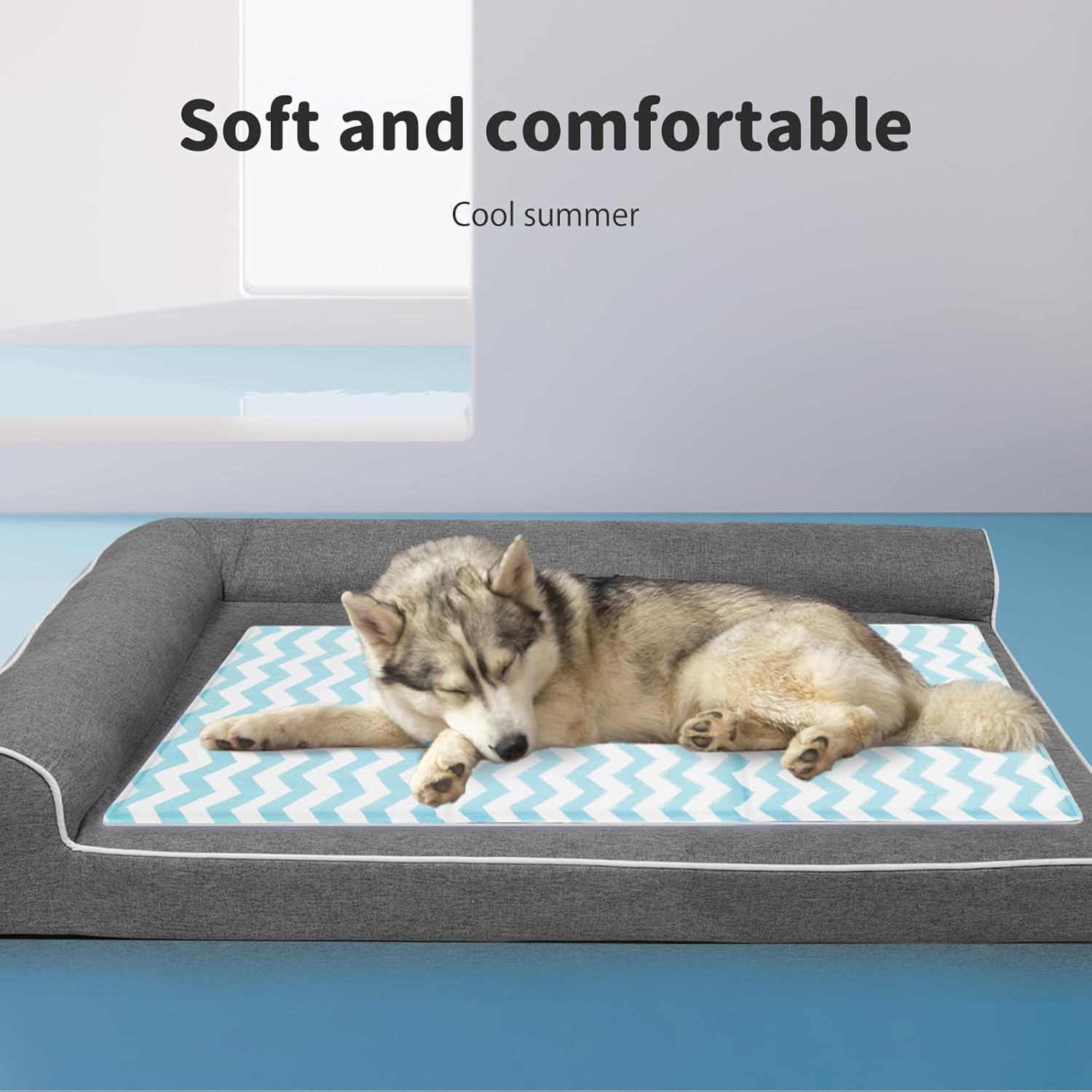 Pawz Pet Cooling Mat Summer Cat Dog Cushion Pad Sleeping Cool L, Non-Toxic Self-Cool Pet Sleeping Bed, Portable Foldable Summer Ice Pad Pet Cooling Cushion for Dogs Cats, Indoor Outdoor, Blue image number 1