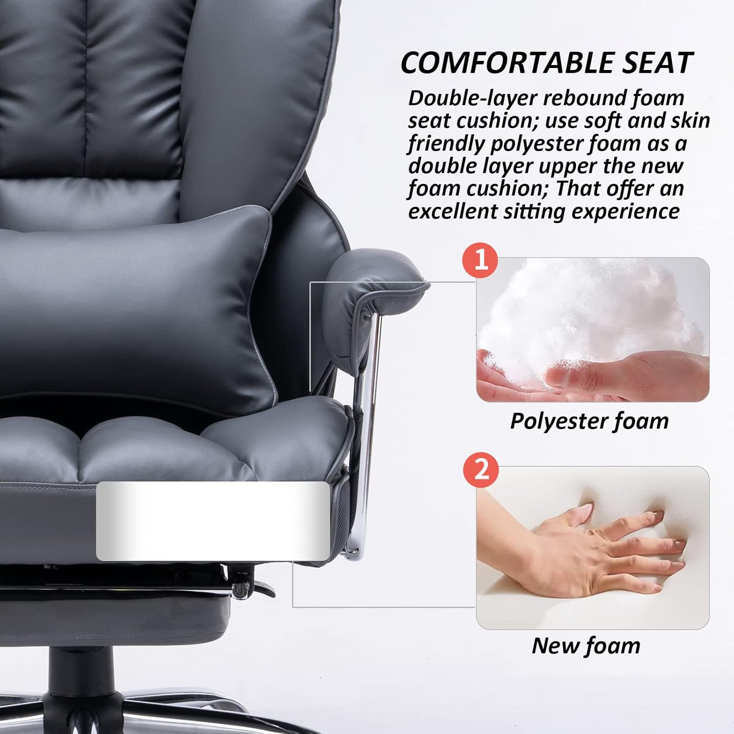 Efomao Desk Office Chair 400Lbs,Big and Tall PU Leather Computer Chair,Executive Office Chair with Leg Rest and Lumbar Support (Dark Grey)