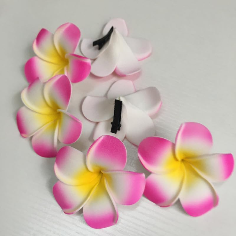 Pack of 10 Multicoloured Hawaii Plumeria Flower Clips Hawaiian Flower Hair Clips Beach Party Hair Clips Artificial Tropical Flower Hair Pins for Wedding, Clips and Barrettes Accessories 7 Cm image number 4