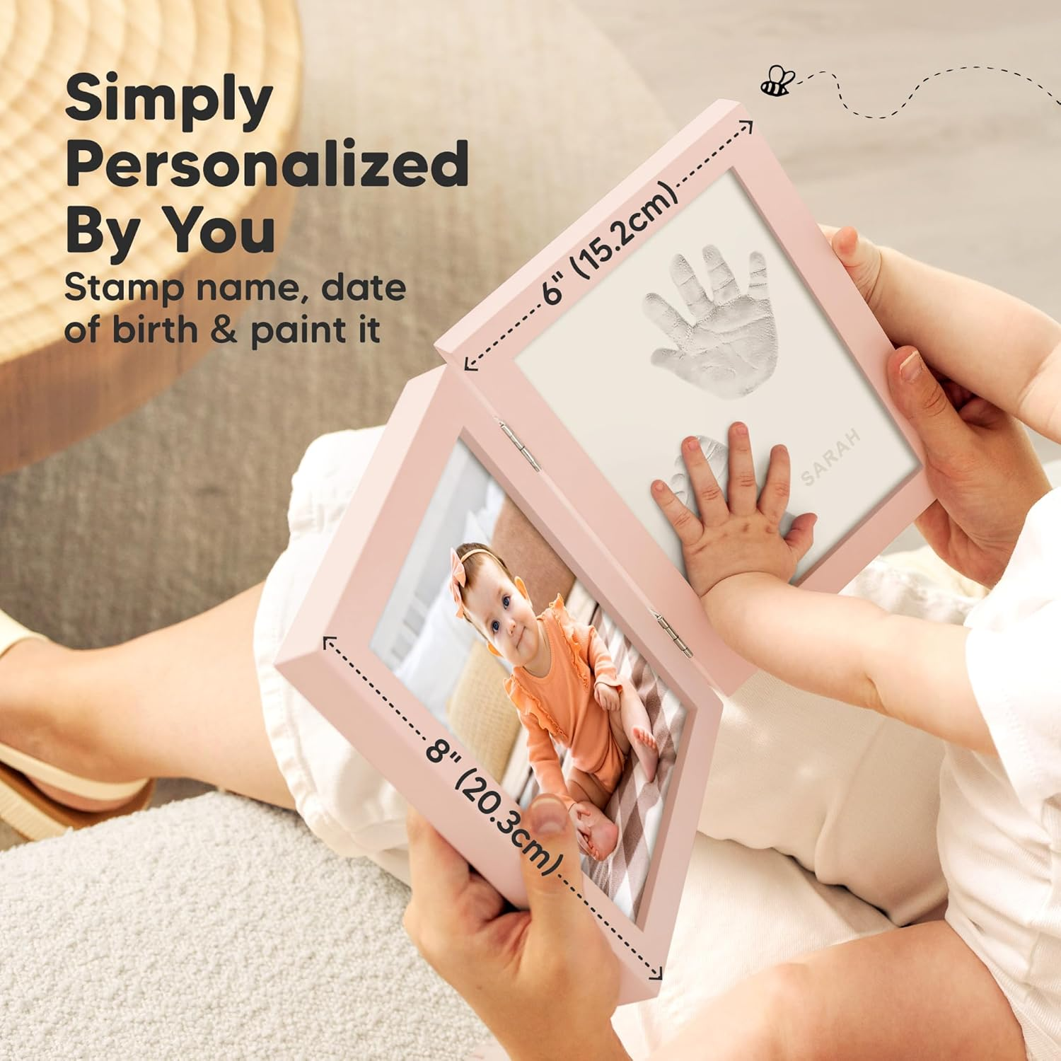 Personalized Baby Hand and Footprint Kit - Quick Dry Clay Foot and Handprint Kit, Newborn Nursery Picture Frame, New Mom Gifts for Baby Showers & Registry (Petal Pink) - Petal Pink image number 4