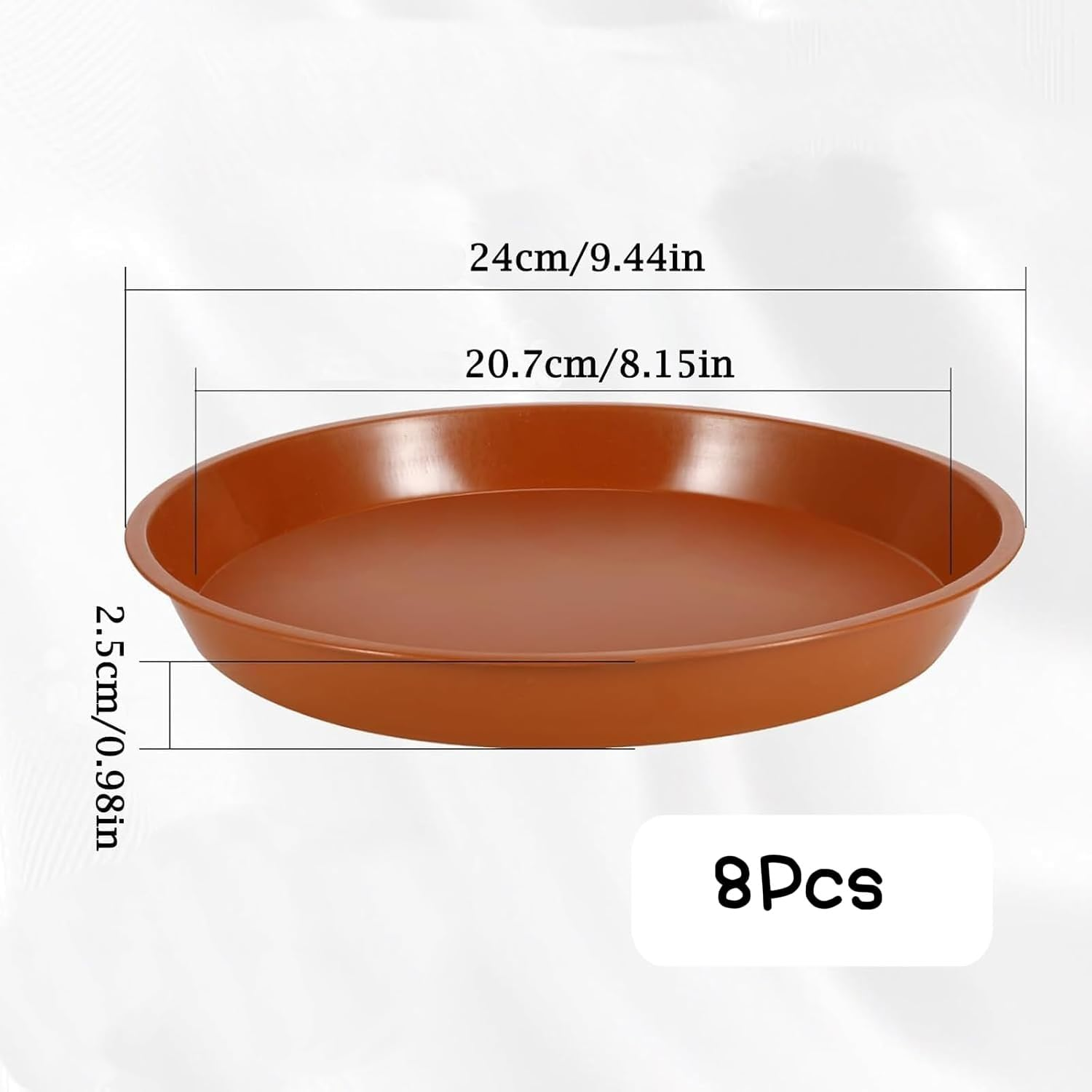 8 Pack 24Cm Plastic Plant Saucer, Flower Plant Pot Drip Tray, round Planter Saucer for Indoor and Outdoor, Brown image number 1