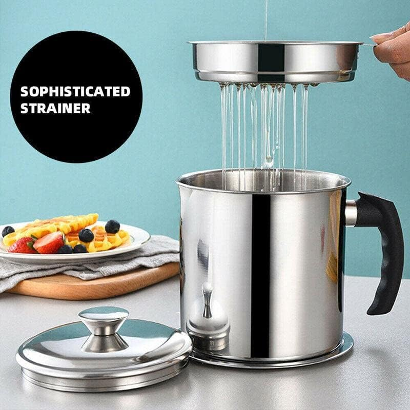 AIMALL 1.8L Stainless Steel Oil Strainer Pot with Fine Mesh Filter &ndash; Grease Storage Container for Cooking Oil, Residue Separation, and Easy Pouring &ndash; 5.31 X 6.3 Inches image number 6