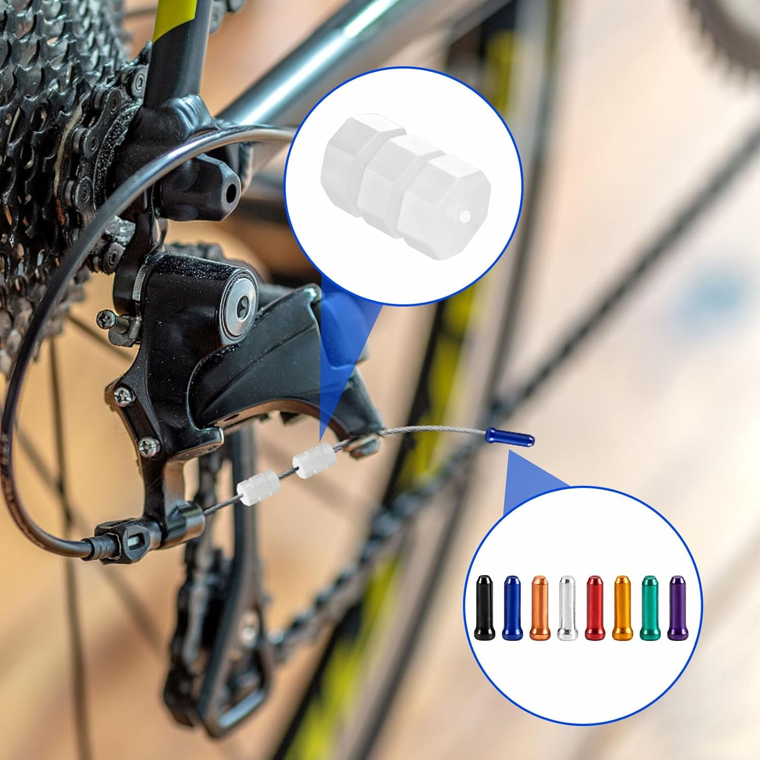 Koceci 100 PCS Bike Cable End Caps, Bike Brake Cable Ends, Brake Cable Crimp for Bike Shift Alloy Bike Wire End Cap with O-Ring Brake Cable Rubber Donuts image number 6