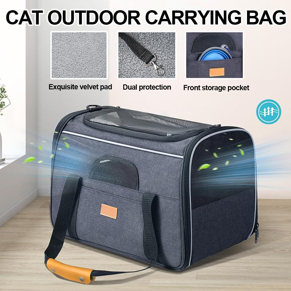Cat Carrier - Soft Sided Large Pet Bag for Large/Medium Cats & Puppies, Featuring Secure Zipper, Foldable Bowl & Breathable Travel Pet Bag image number 5