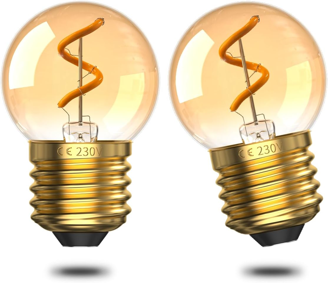 Tobebright 1W E27 Vintage Golf Ball Bulb, G40 E27 LED Screw Bulb Warm White 2200K Amber, 10W Equivalent, SES Low Watt Light Bulbs for Night Light, Home Ceiling Chandelier, Non-Dimmable, 2 Pack image number 1