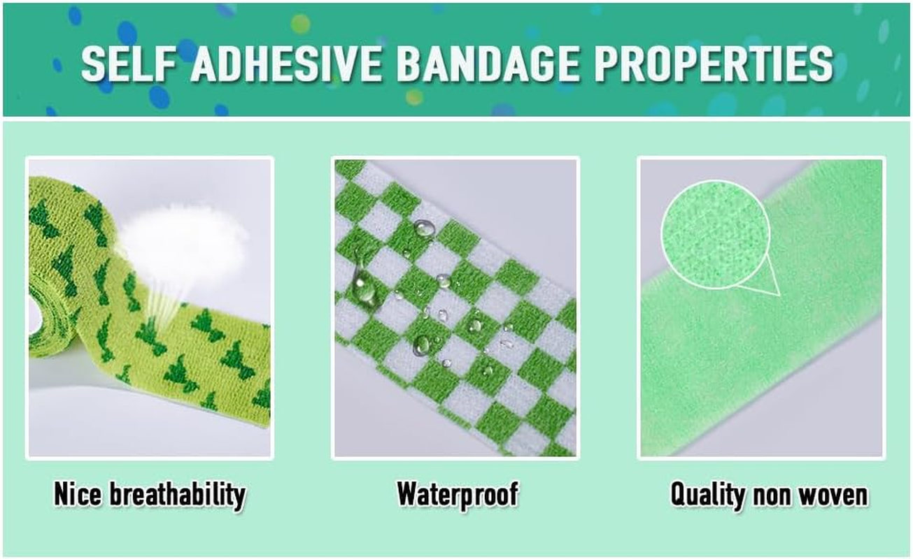 [12Pack 2"X6 Yards] Self-Adhesive Bandages Sports Wrap,Athletic Cohesive Tape for Basketball, Football Injuries,Ankle&Wrist Sprains,First Aid Vet Tape, Thumb Tape Weightlifting (Green) - Green image number 6