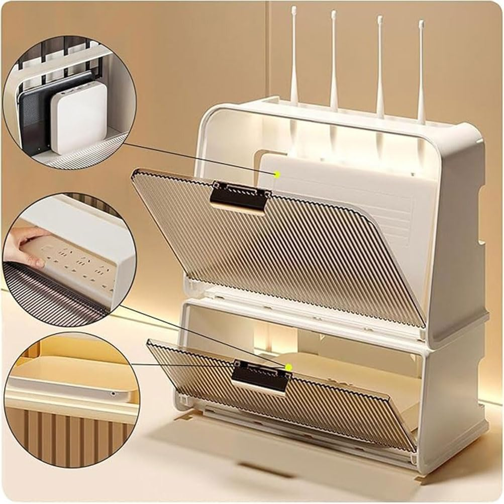 Router Storage Box Router Shelf Wall Mount Wifi Router Storage Box Wire Storage Box Power Socket Storage Box Cord Hider Box to Conceal Power Strips on Desk or Floor image number 4