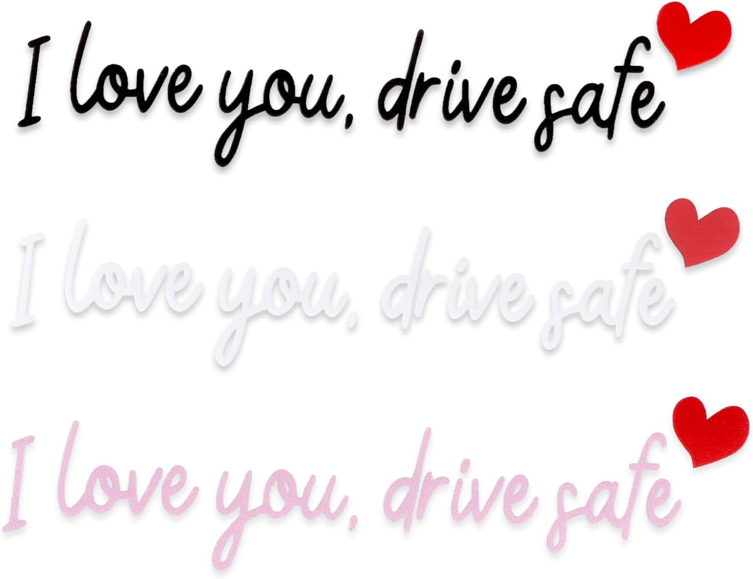 3Pcs I Love You Drive Safe Mirror Stickers, Cute Car Drive Safe Rear View Mirror Decals with Hearts Car Driving Stickers Automotive Accessories for Women Driver (Black)