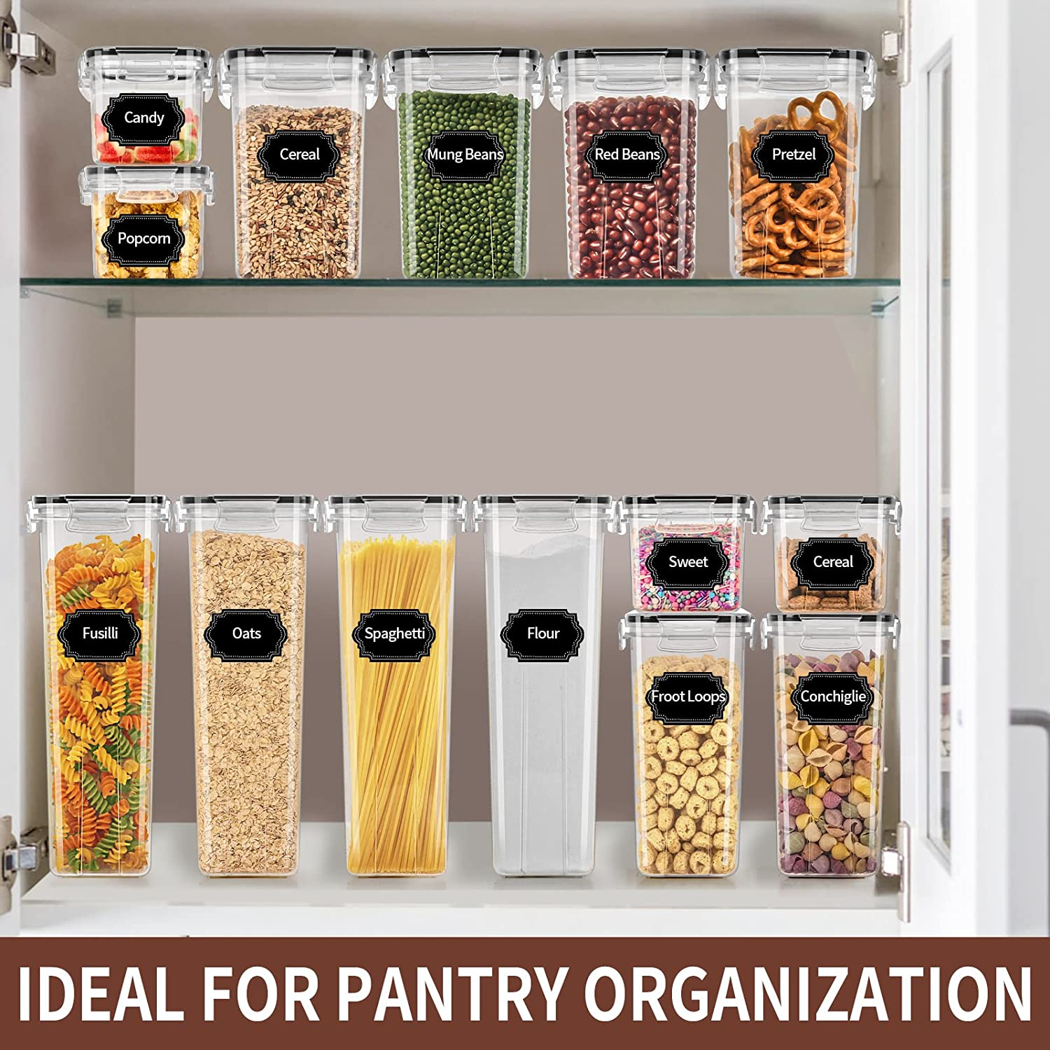 PRAKI Airtight Food Storage Containers Set with Lids - 24 PCS, BPA Free Kitchen and Pantry Organization, Plastic Leak-Proof Canisters for Cereal Flour & Sugar - Labels & Marker