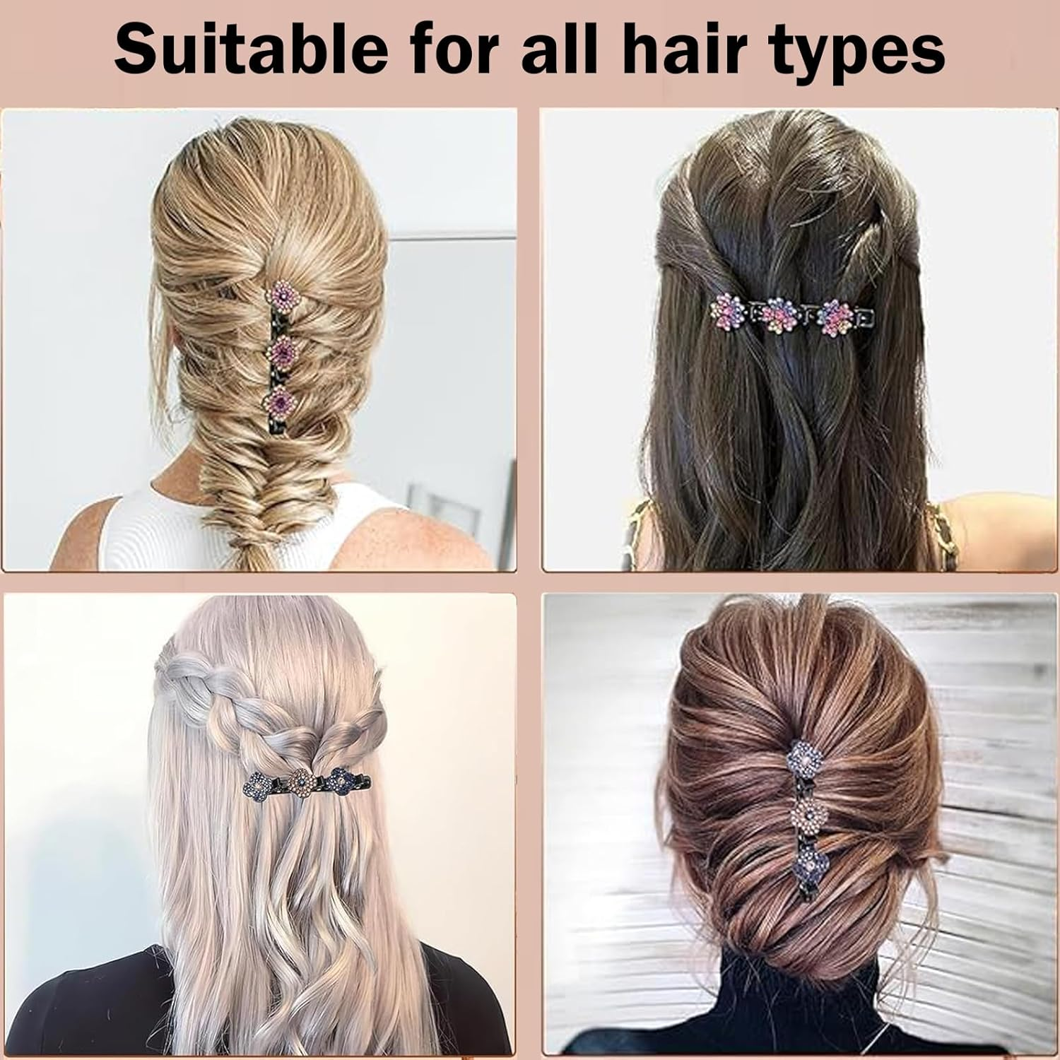 Pack of 4 Double Layer Hair Clips, Braided Hair Clips, Hair Clips with Sparkling Crystal Stones, Elegant Hair Styling Clips, Rhinestone Hair Clip, Double Layer Hair Clips for Women and Girls image number 1