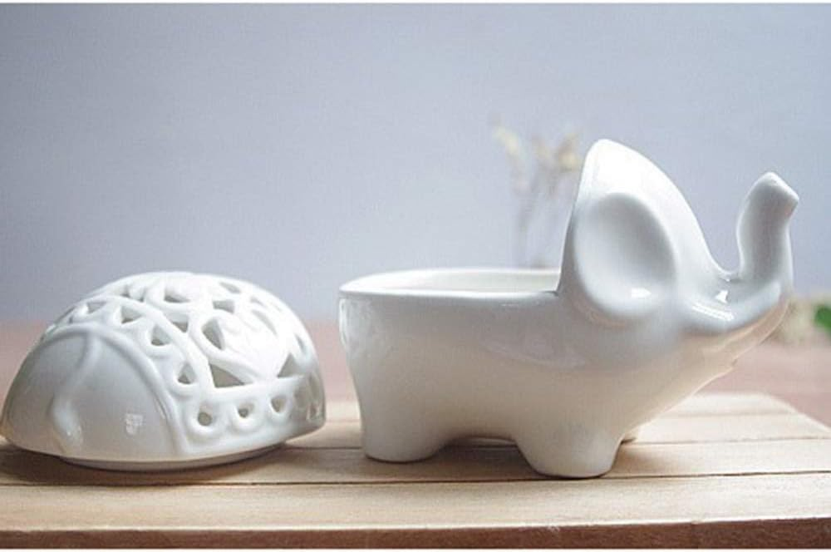 Scented Candle Fragrance Melter Tea Light Holder,2 PCS Set Cute Elephant Shaped Openwork Design Ceramic Decorative Tea Light Candleholder image number 3