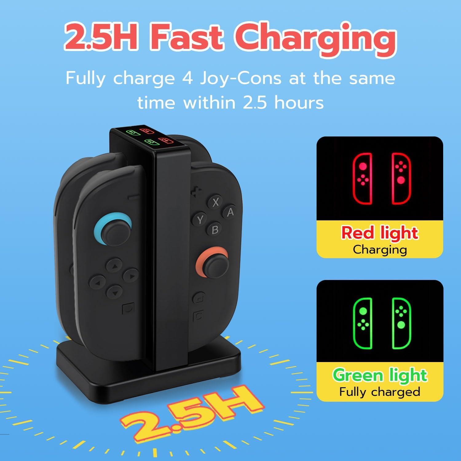 Mcbazel Charging Dock for Switch 2 Joy Con,4 in 1 Charging Dock for Nintendo Controller, Disassembly Charge Station, Type-C Charging Cable Included-Black image number 5