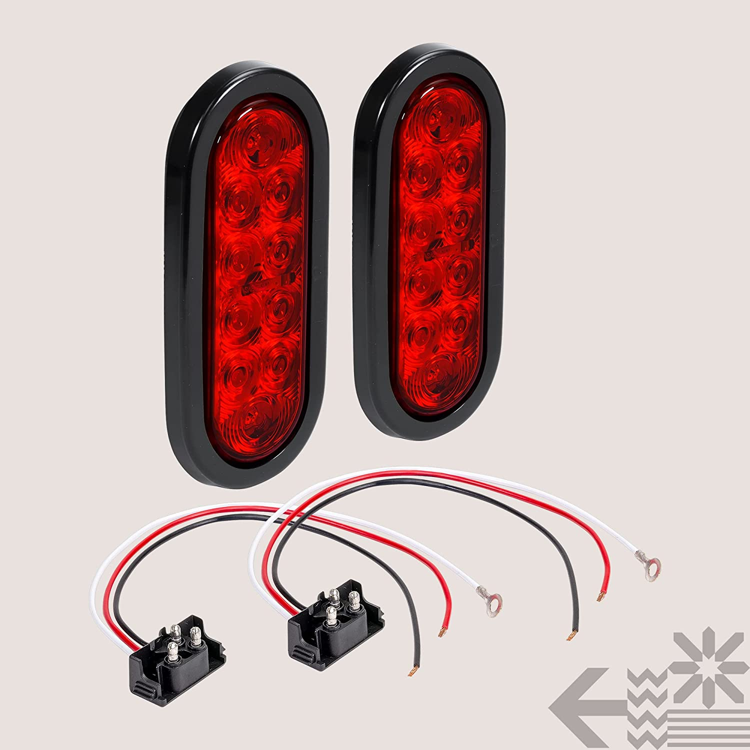 TRUE MODS 2Pc 6 Inch Red Oval LED Trailer Tail Light Kit [Stop Turn Tail] [DOT FMVSS 108 SAE S2TSI6P2] [Grommet & 3 Prong Plug] [IP67 Waterproof] Boat RV Flatbed Truck Trailer Brake Lights image number 5
