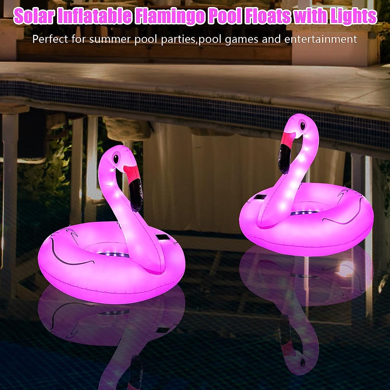 Tepoal Inflatable Flamingo Pool Floats with Lights, Solar Powered Flamingo Swimming Pool Tubes, 42 Inches Summer Lake Beach Floaties Swimming Pool Rings for Adults Water Entertainment - 1 Pack Red image number 4