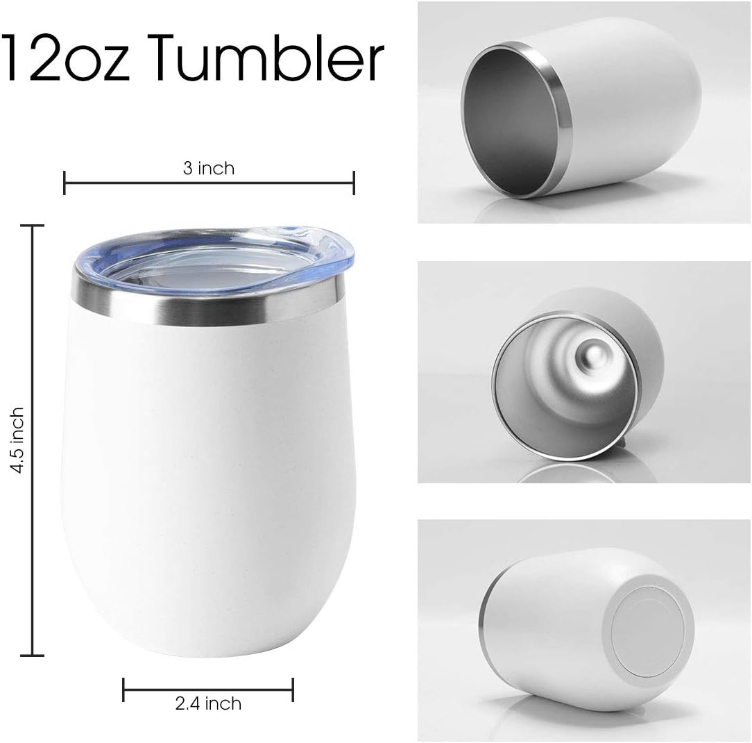 HASLE OUTFITTERS 12Oz Wine Tumbler with Lid Stemless Wine Glasses Double Wall Vacuum Travel Mugs Stainless Steel Coffee Cup for Cold & Hot Drinks Wine Coffee Cocktails Beer 12 Pack White image number 3