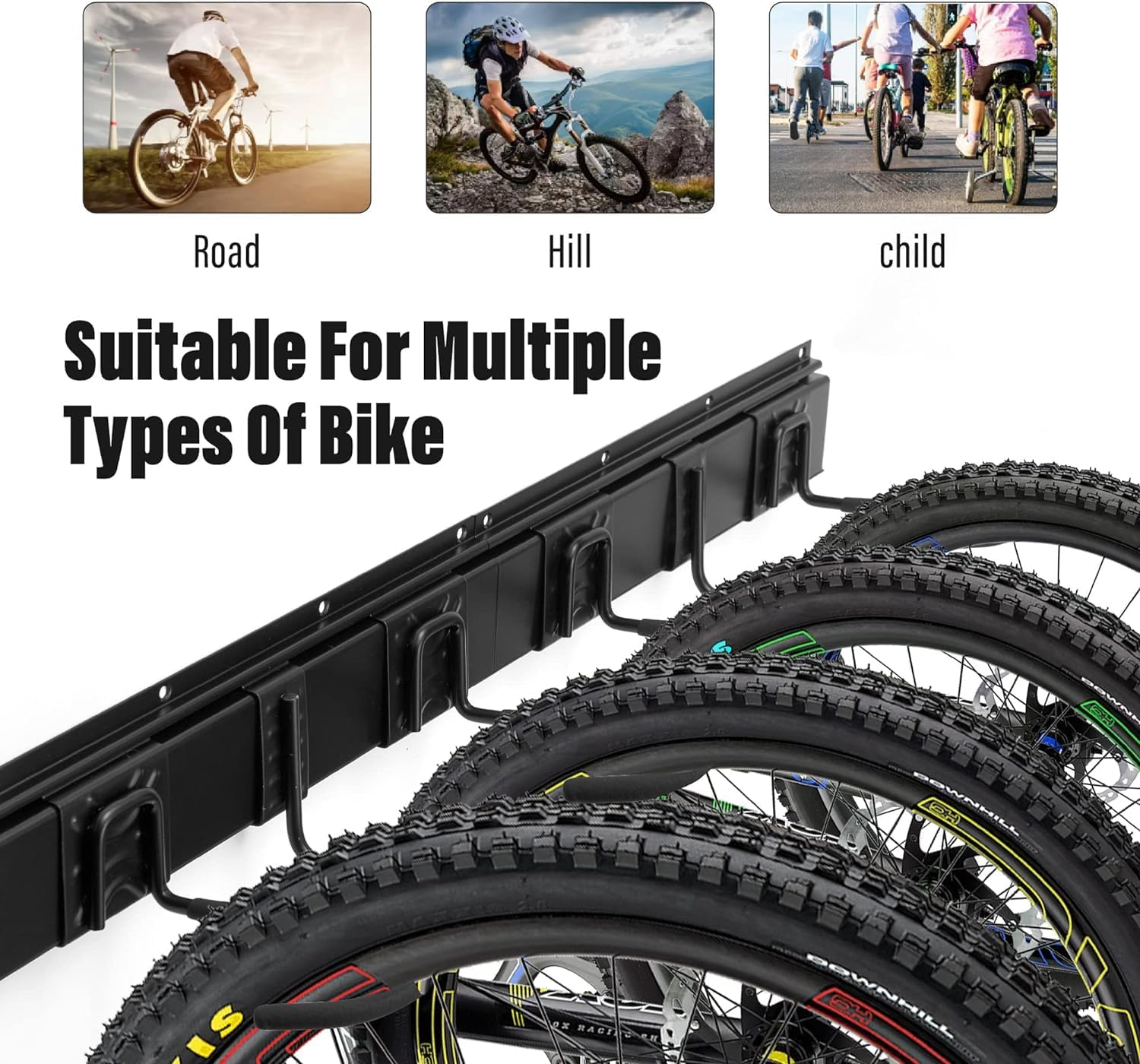 Bike Storage Rack, 6 Bike Racks & 5 Hooks for Garage, Wall Mount Vertical Bicycles Hanger for Home Space Saving, up to 600Lbs, 64-Inch image number 4