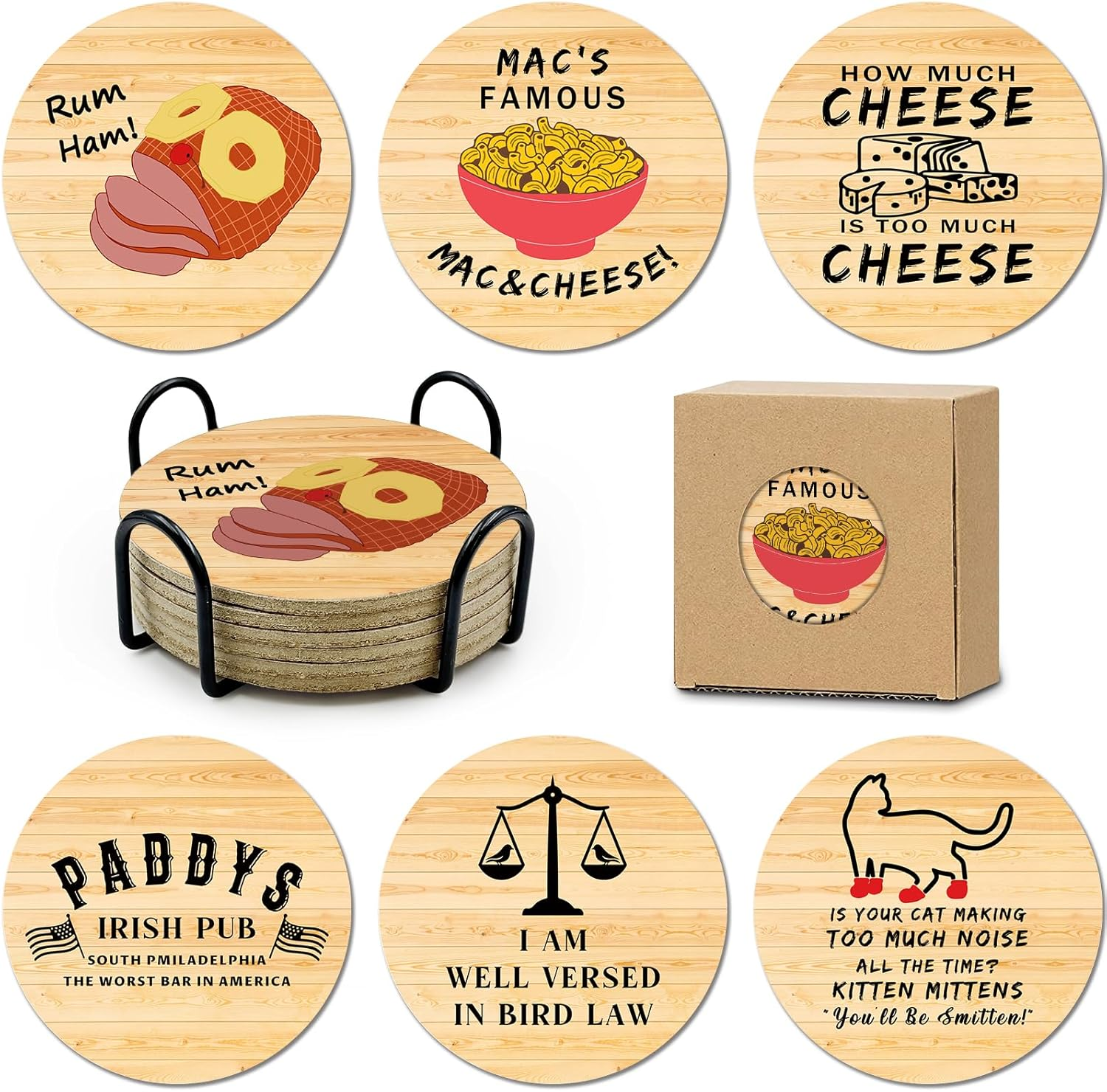 6 PCS with Coaster Holder Cork Coasters for Drinks,Always Sunny in Philadelphia TV Show Merchandise,Always Sunny in Philadelphia TV Themed Coaster Gifts for Fans image number 2