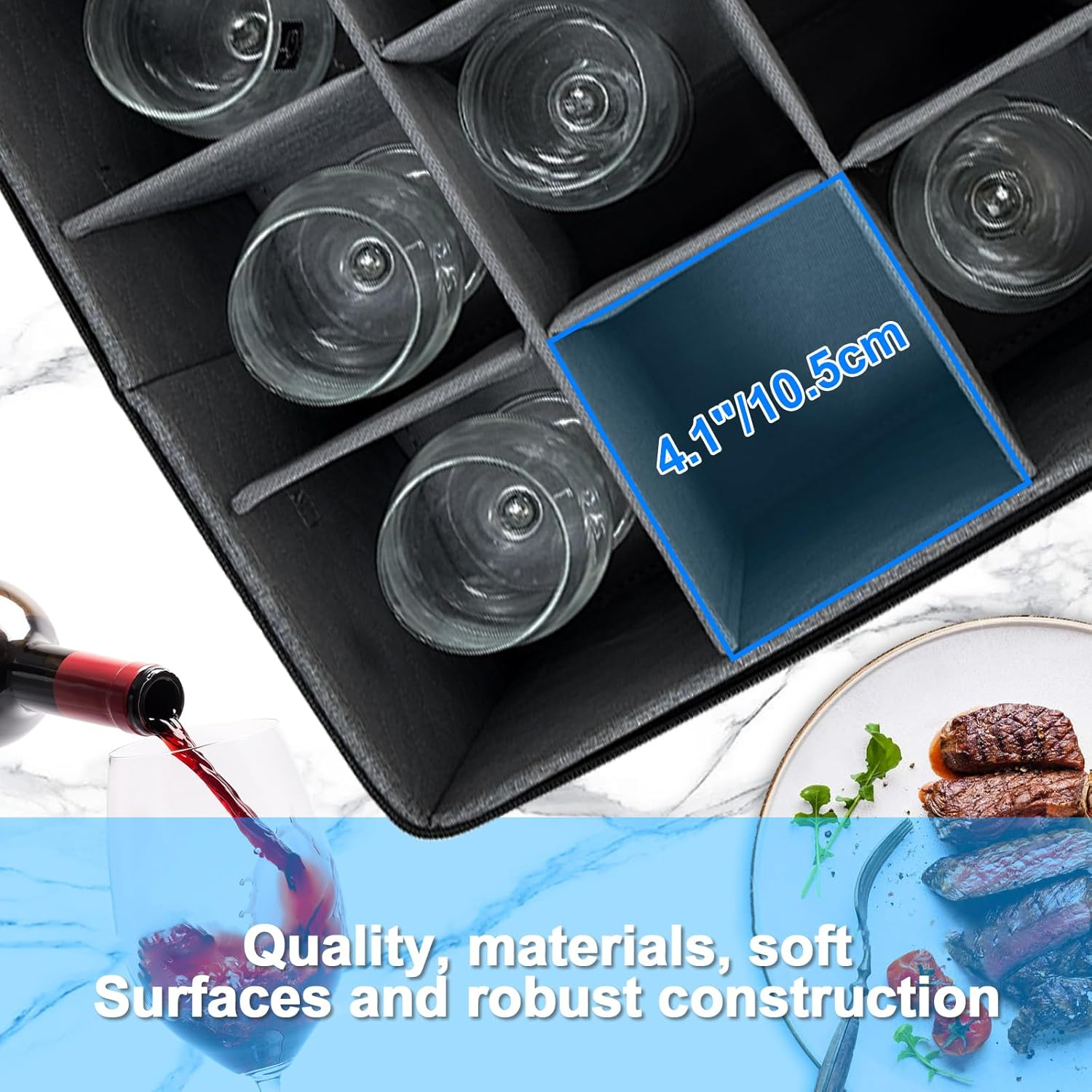 VERONLY Stemware Storage Box - China Storage Containers Holds 12 Wine Glass or Crystal Glassware Case, Stackable with Lable Window and Handles(Grey) image number 6