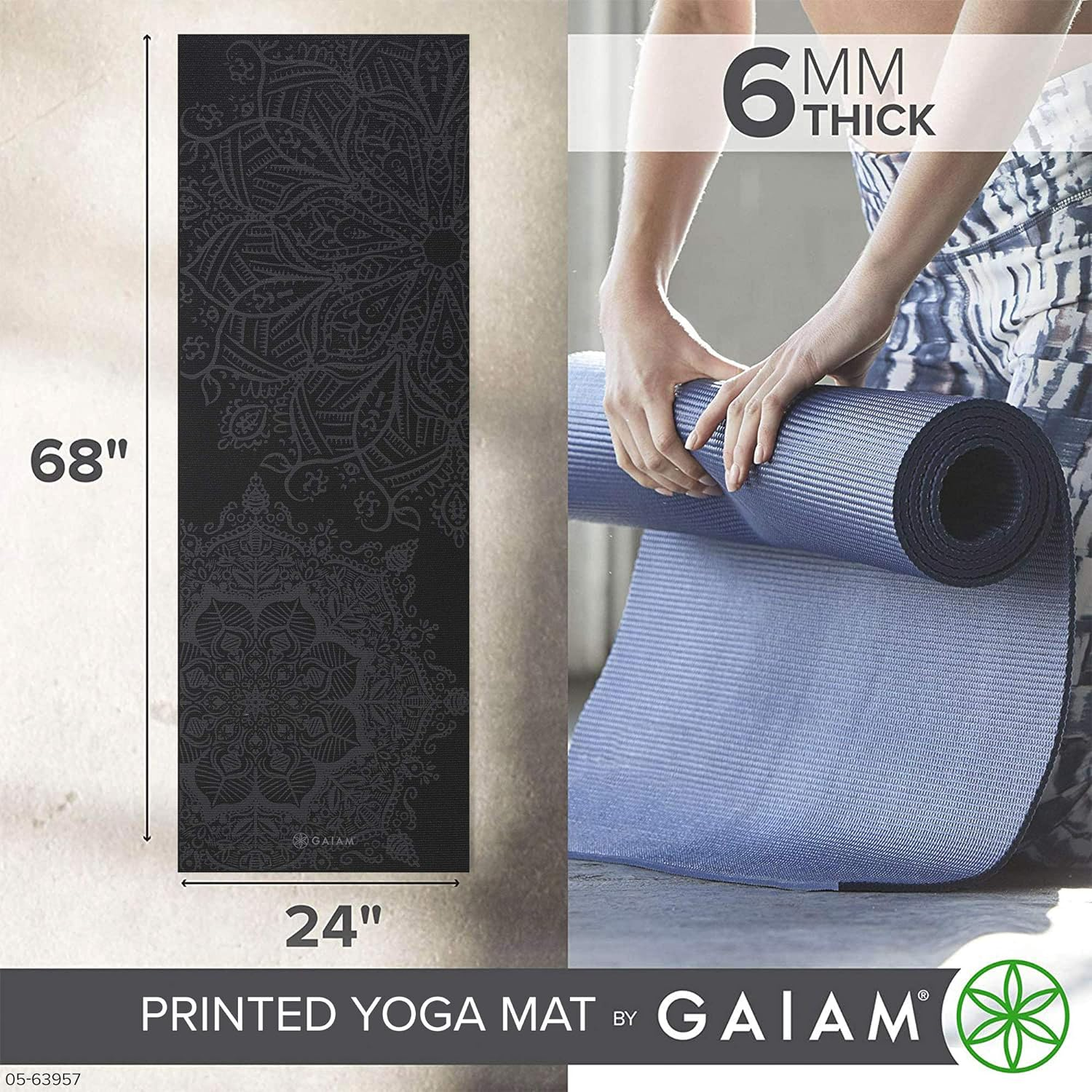 Gaiam Yoga Mat - Premium 6Mm Print Extra Thick Non Slip Exercise & Fitness Mat for All Types of Yoga, Pilates & Floor Workouts (68"L X 24"W X 6Mm Thick) image number 6