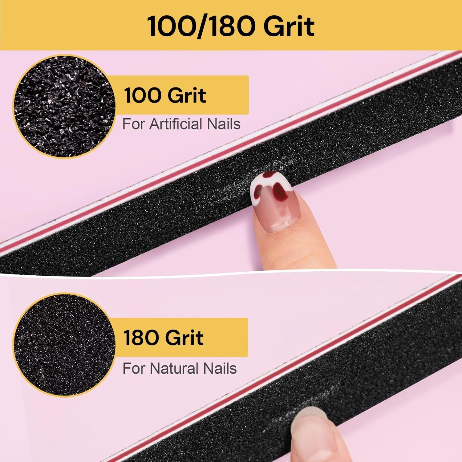 EZONEDEAL Professional Nail File, 100/180 Grit Emery Double-Sided Washable, Nail File Polishing Set, Nail Buffer File Polisher, Profesional Fingernail Filer Reusable Manicure (Black + Purple, 50, Count, 100/180 Grit)