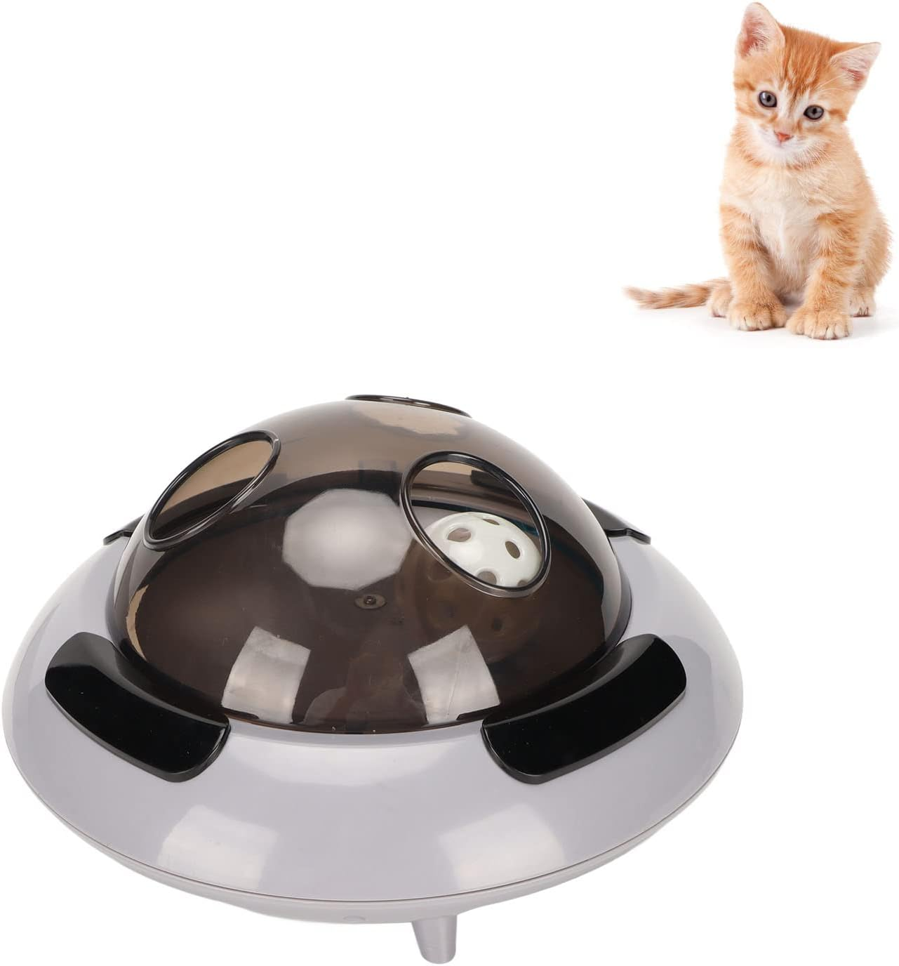 Interactive Electronic Toy for Indoor Kitten, Cat Electric Feather Toy Low Noise Boredom Relief Flying Saucer Shape Interactive Funny Cat Toy for Exercise Training image number 2