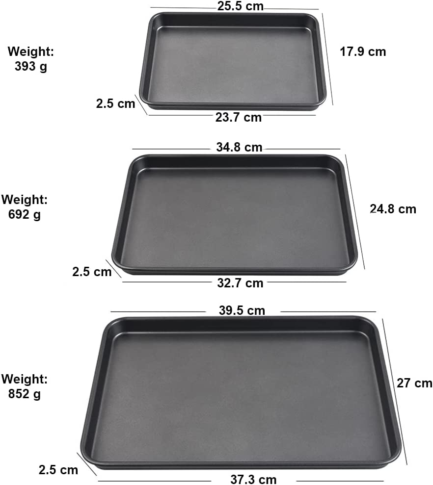 Nonstick Bakeware Set Cookie Pan Sheet Baking Tray Set, 3 Piece Easy Clean Dishwasher Safe Non-Stick Bakeware Sheet for Oven - Thick Heavy Duty Carbon Steel (3 Pack) (Grey) image number 3