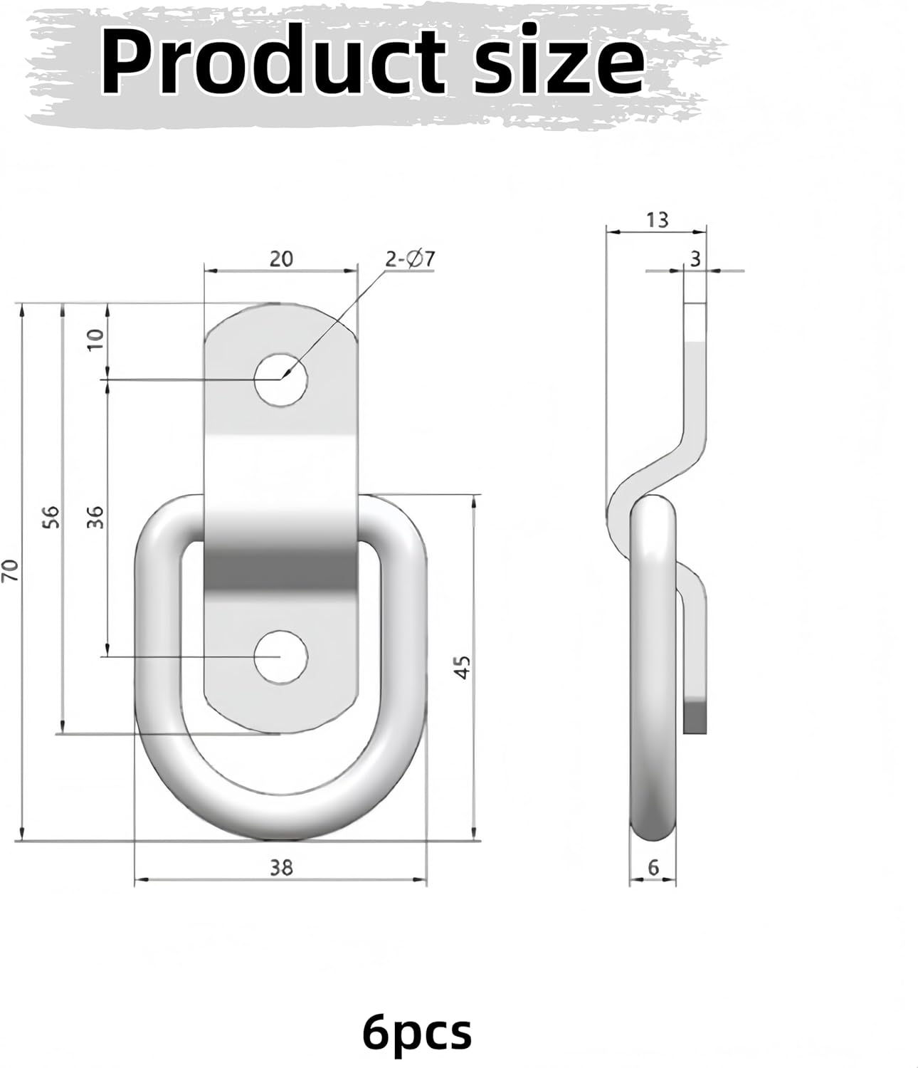 6PCS Stainless Steel D Rings Tie down Anchors,1/4" D Lashing Ring Cargo Tie down Anchors,For Trailer Truck Bed Bracket Enclosed Points Pickup Camper Surface Mount D-Ring Heavy Duty image number 1
