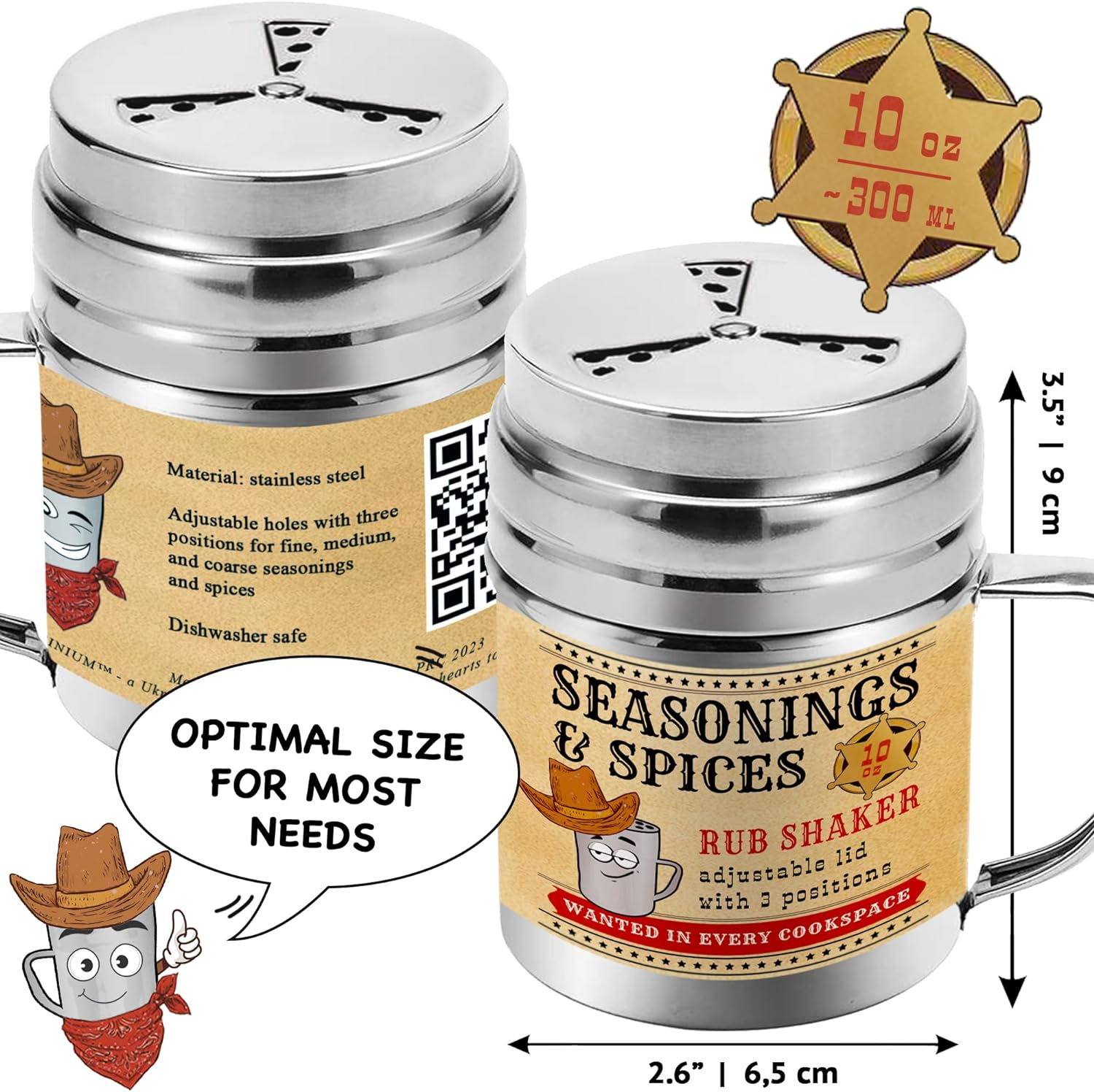 CUSINIUM 10 Oz Seasonings Spice Shaker - BBQ Dry Rub Shaker - Cooking Dredge with Adjustable Fan-Style Lid and Handle image number 5