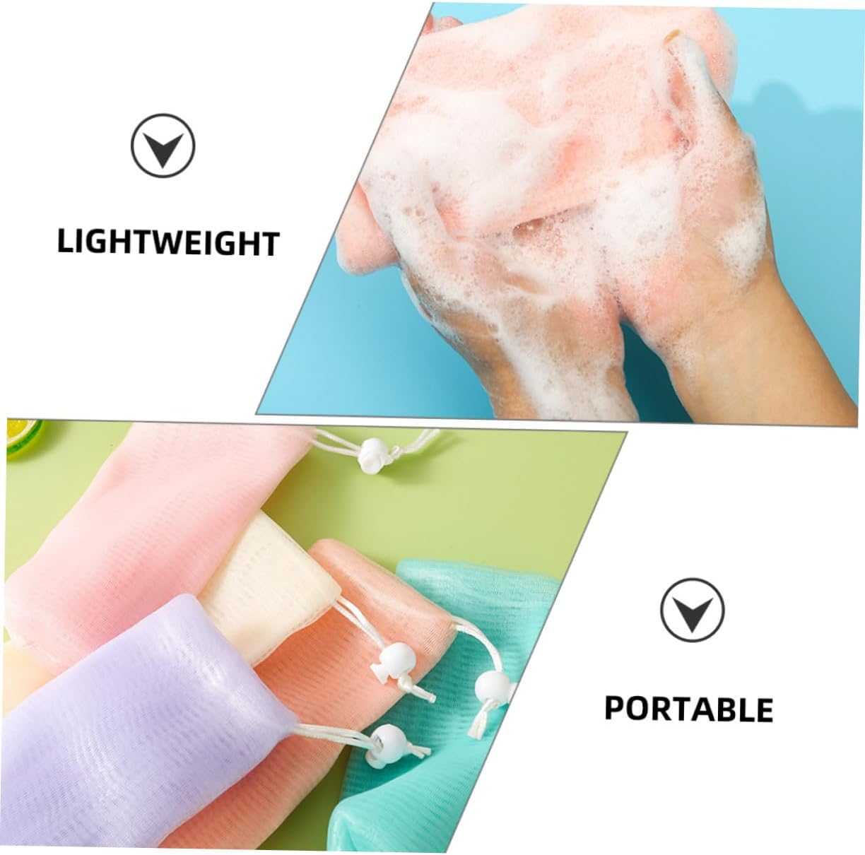 WOONEKY 5Pcs Mesh Soap Bags for Travel Foaming Soap Pouches Drawstring Exfoliating Scrubber Pouches Portable Holder for Handmade