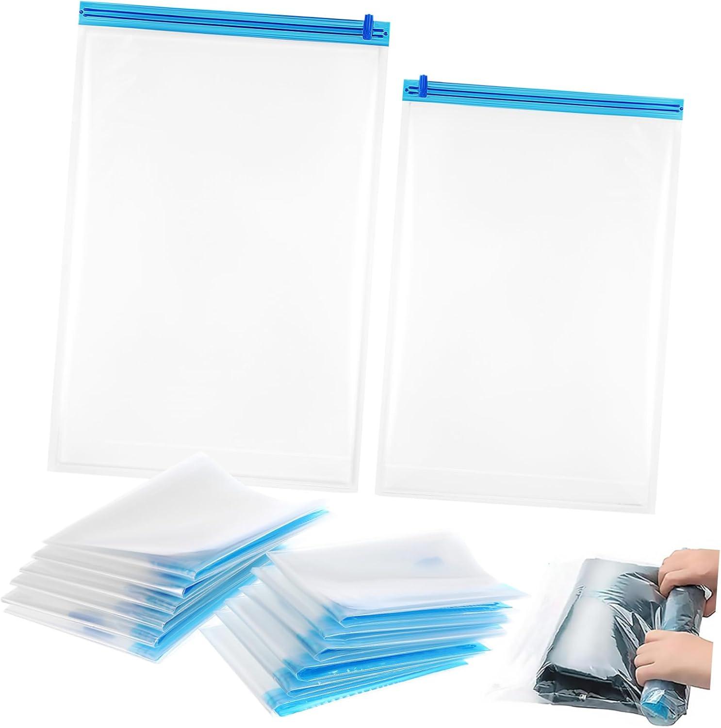 KOMBIUDA 12Pcs Travel Compression Bags Vacuum Storage Bags for Clothes Space Saver Packing Cubes Travel Essentials Double Sealed image number 1