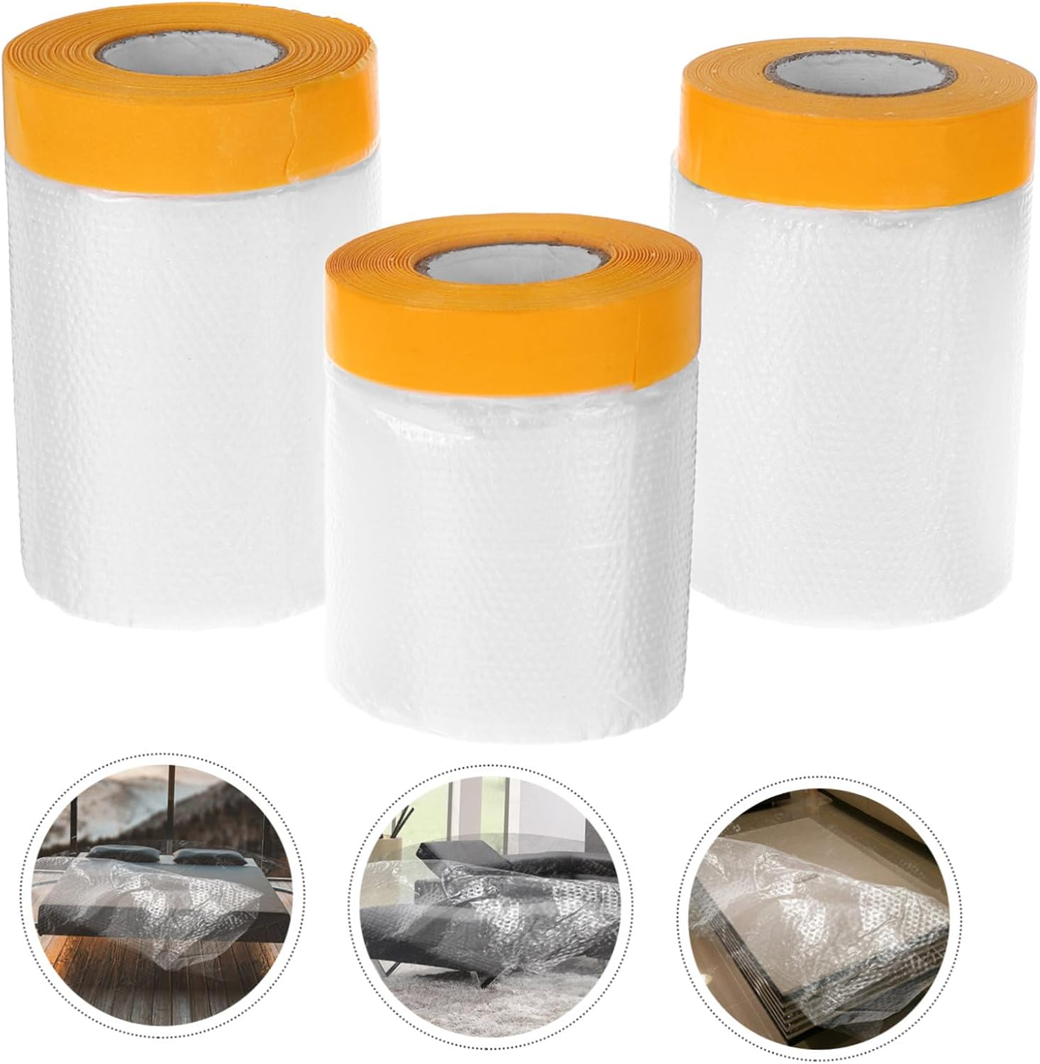 Outanaya Pre-Taped Masking Film Plastic Covering Furniture Protective Film Auto Body Paint Protection Tape 30Cm 40Cm 55Cm Rolls for Painting and Renovation 3Pcs image number 1
