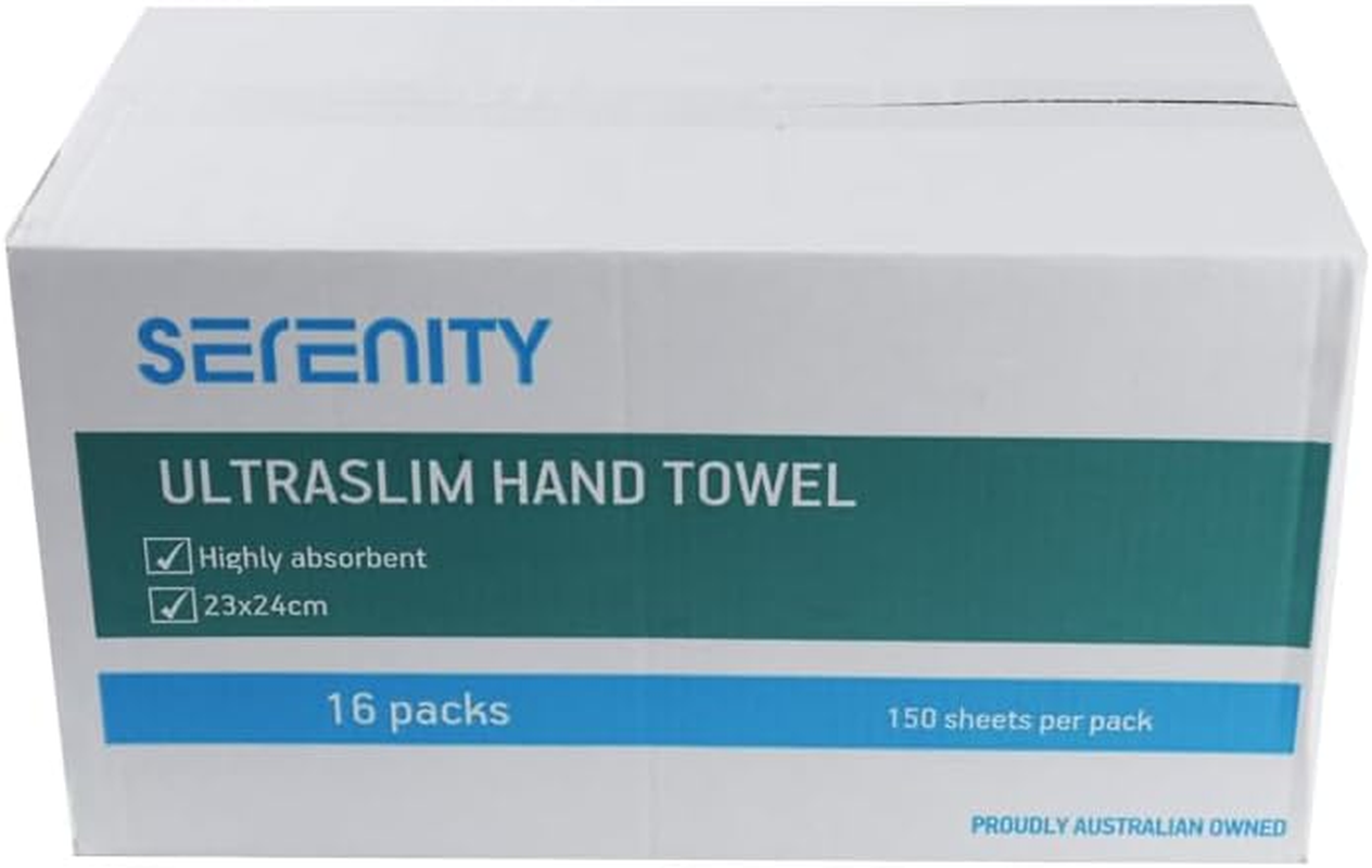 Serenity Ultraslim Hand Towels, 16 Packs, 150 Sheets per Pack, 23X24Cm, Highly Absorbent Hand Paper Towels. image number 1