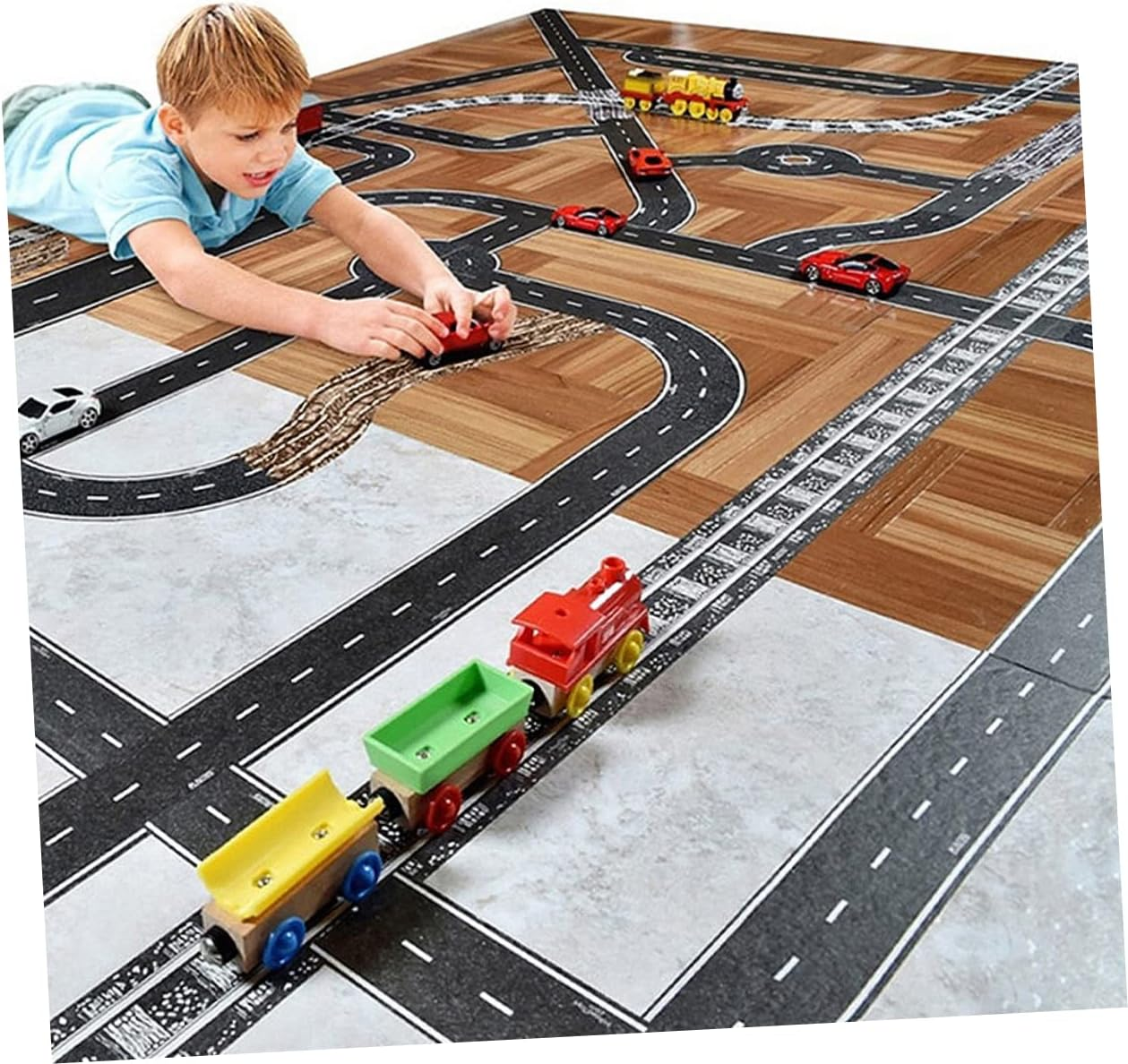 KOMBIUDA Adhesive Traffic Tapes Removable Road Stickers DIY Toy Railway Stickers Boys and Girls Decorative Traffic Sign for Playing image number 1