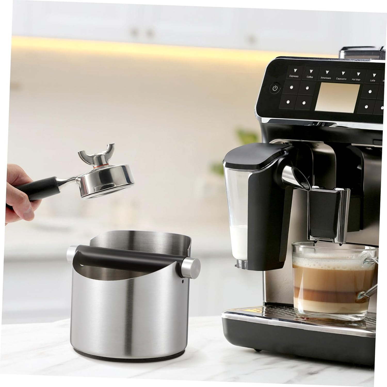 Stainless Steel Coffee Powder Bucket for Semi-Automatic Espresso Machines Easy-Clean Coffee Grind Knock Box for Home Bar Use Versatile Tea Box Trash Can for Kitchen Disposal image number 4