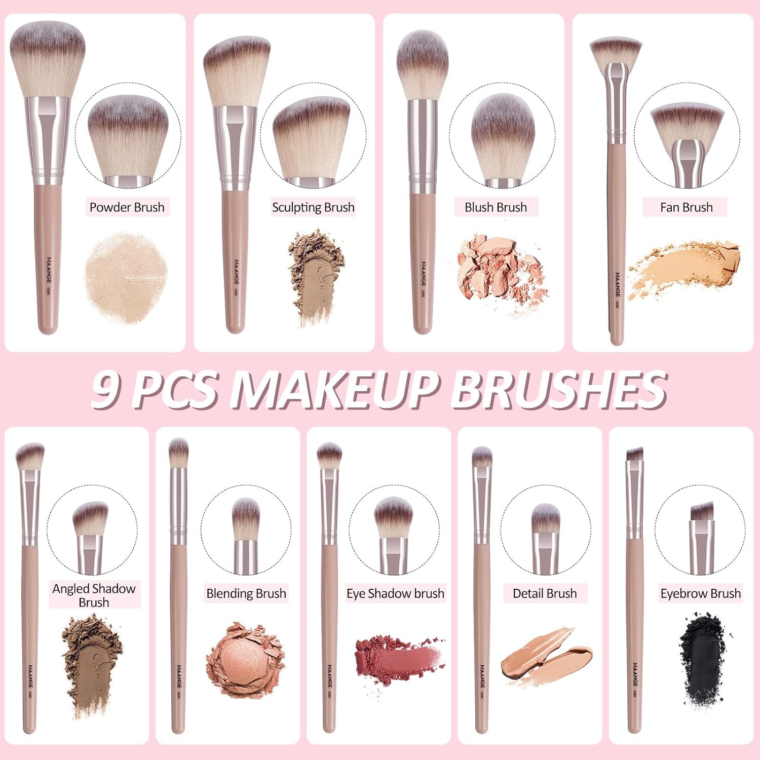 Makeup Brushes 11 Pcs Easy-Taken Travel Makeup Brush Set Foundation Eye Shadows Blush Face Powder Concealer Mini Make up Brushes with Case (Pink) image number 2