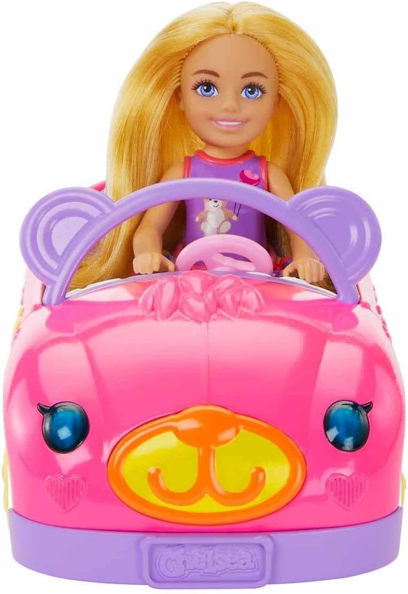 Barbie Chelsea Doll & Toy Car Set with Bear-Themed Convertible & Teddy Bear Accessory, Blonde Small Doll Wears Removable Skirt & Shoes image number 5