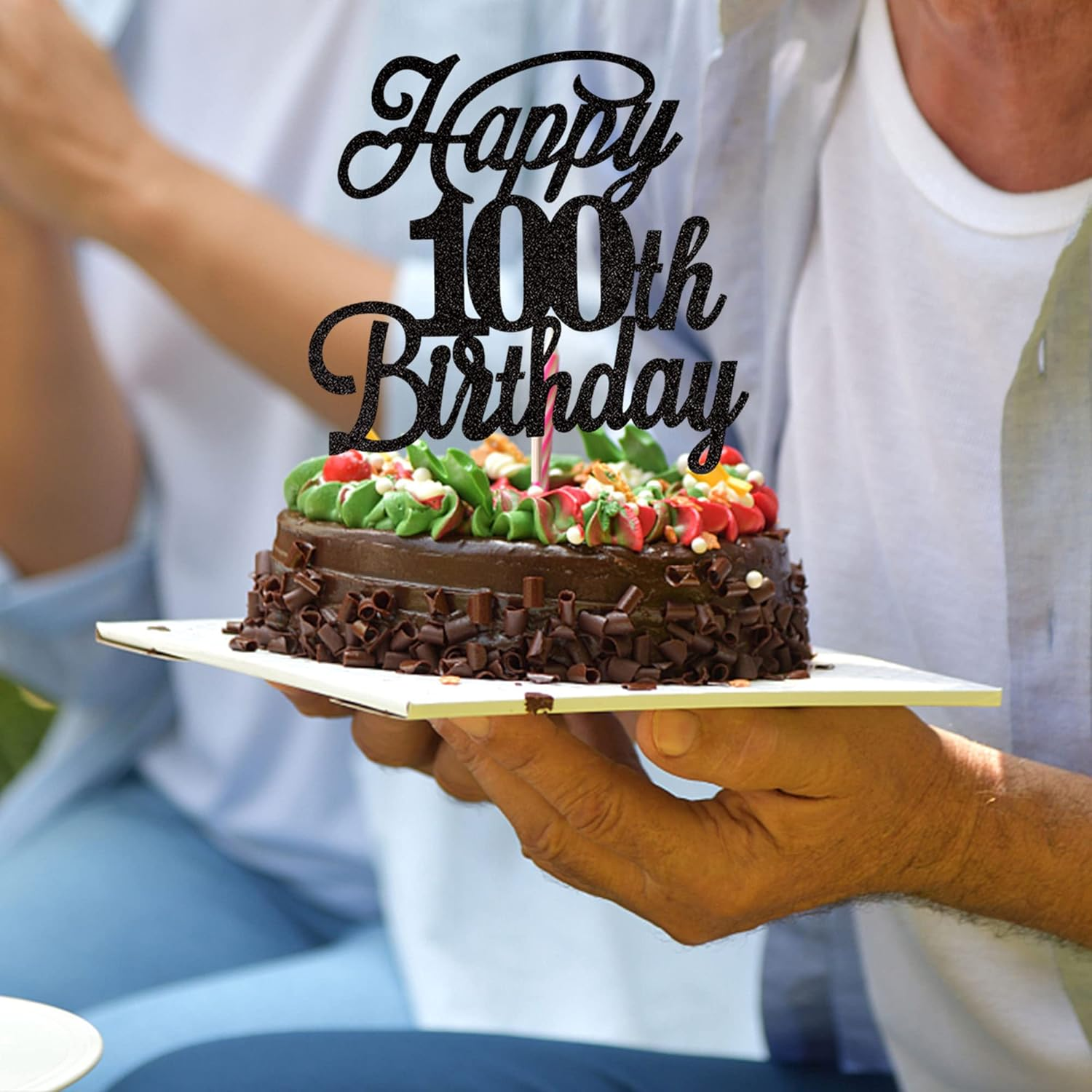 Rsstarxi 1 Pack Happy 100Th Birthday Cake Topper Black Glitter 100 & Fabulous Cheers to Years Old Pick for Celebrating 100Th Anniversary Party Decorations Supplies, Black 100Th (Xm063-Black 100Th) - Black 15Th image number 2