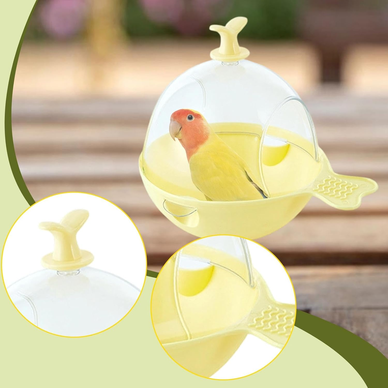 Fewnvwa Bird Bath for Cage, Cage Accessories with Clear View, Spacious Birdhouse, Parakeet Bathing Box for Cockatiels, Lovebirds, Conures, Yellow - Yellow image number 5