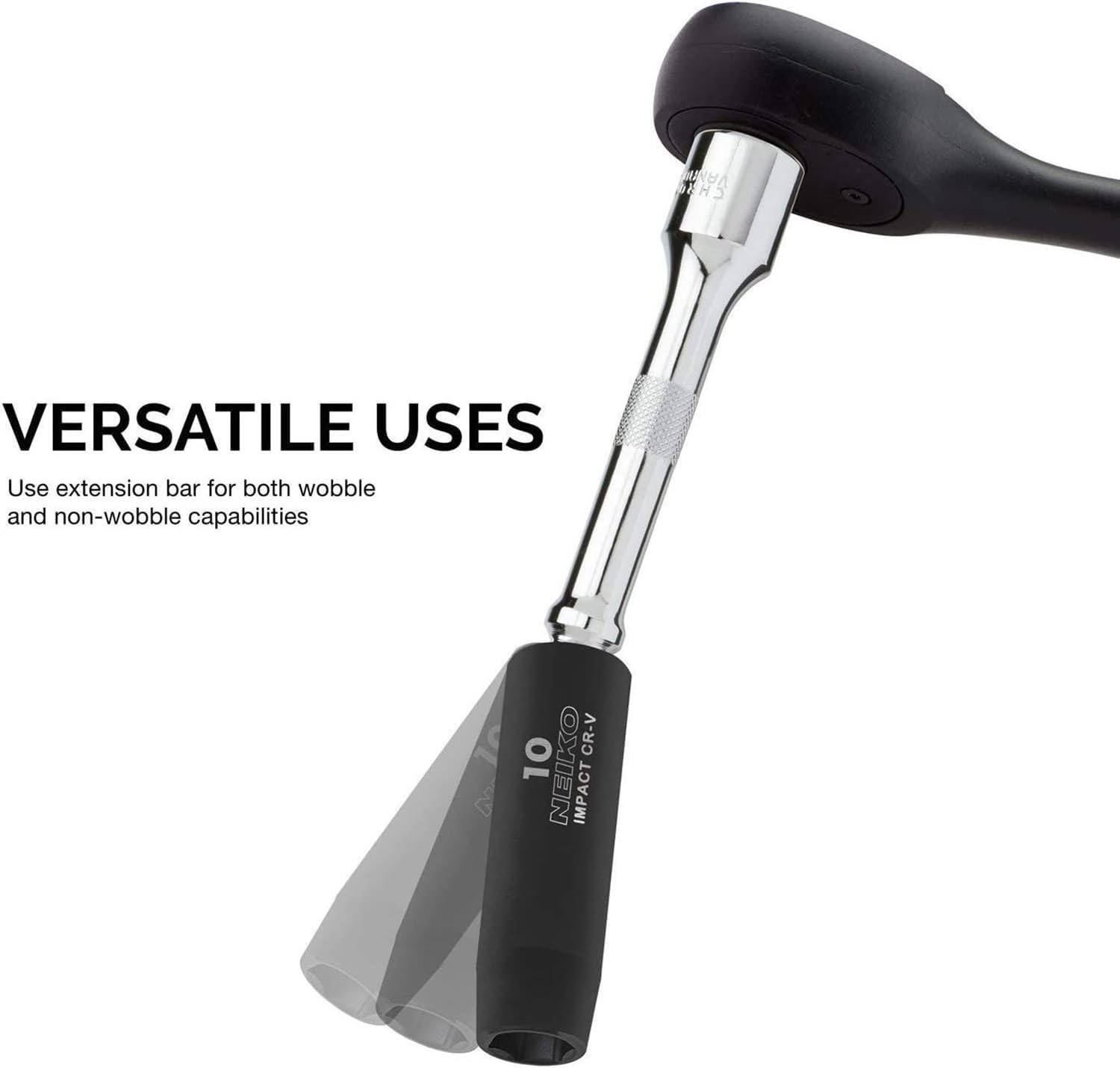 Neiko 00249A CR-V Wobble Angle Extension Bar Set, 9 Piece, 1/4"/3/8"/1/2" image number 4