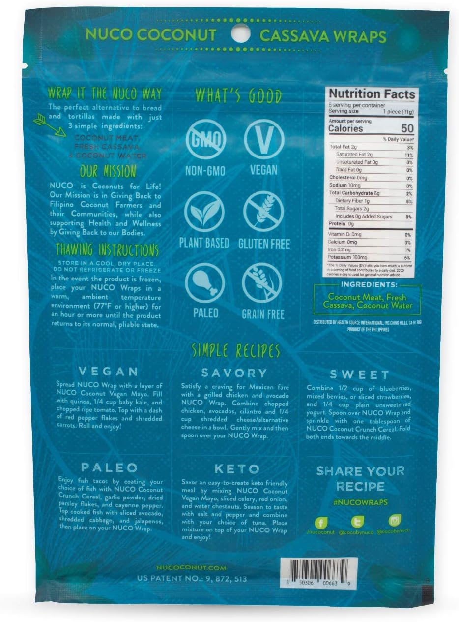 Nuco Coconut Cassava Wraps 55 G, 11 Count image number 6