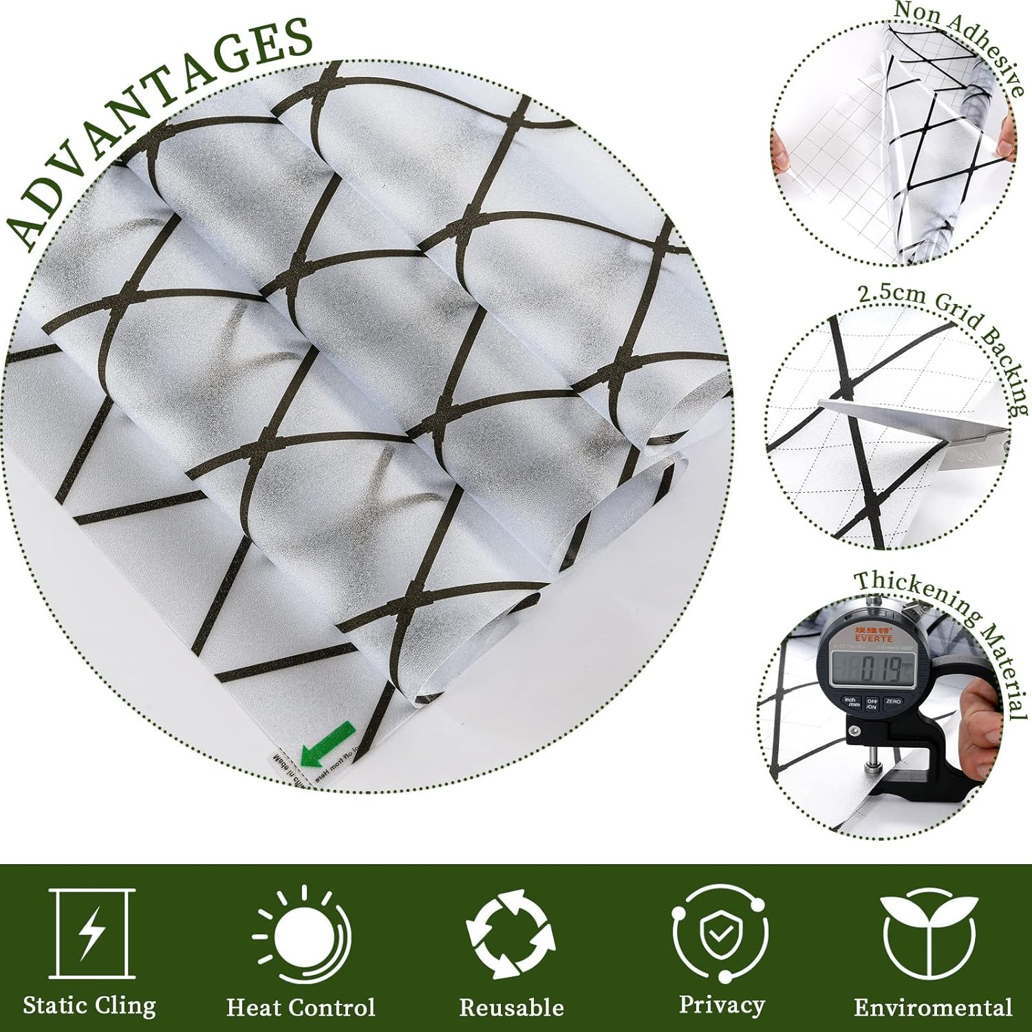 VELIMAX Frosted Black Lattice Window Film Static Cling Window Privacy Films Decorative Glass Vinyl Film for Windows Removable Sun Blocking Anti-Uv 23.6X78.7 Inches image number 5