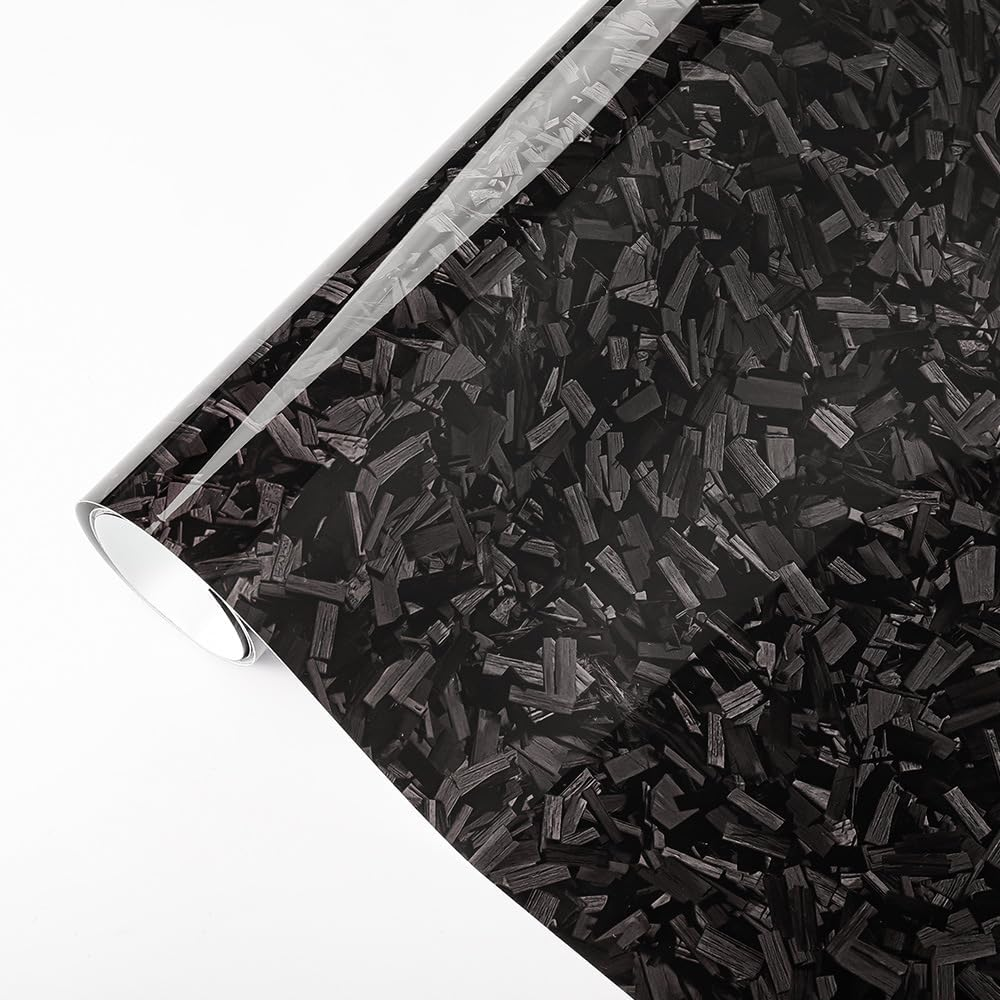 Black Forged Carbon Fiber Vinyl Wrap Roll, Black Car Wrap Vinyl with Bubble Free Air Release Auto DIY Decal Vehicle Motorcycle Self Adhesive Sticker (Black Forged Carbon, 1Ft X 10Ft) image number 1